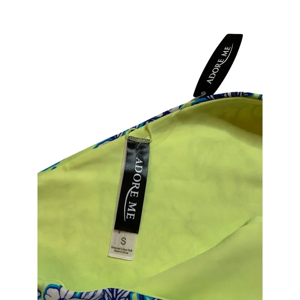 Adore Me Women's Blue And Green Floral Swim Bikini Bottom Size Small S - NWT
